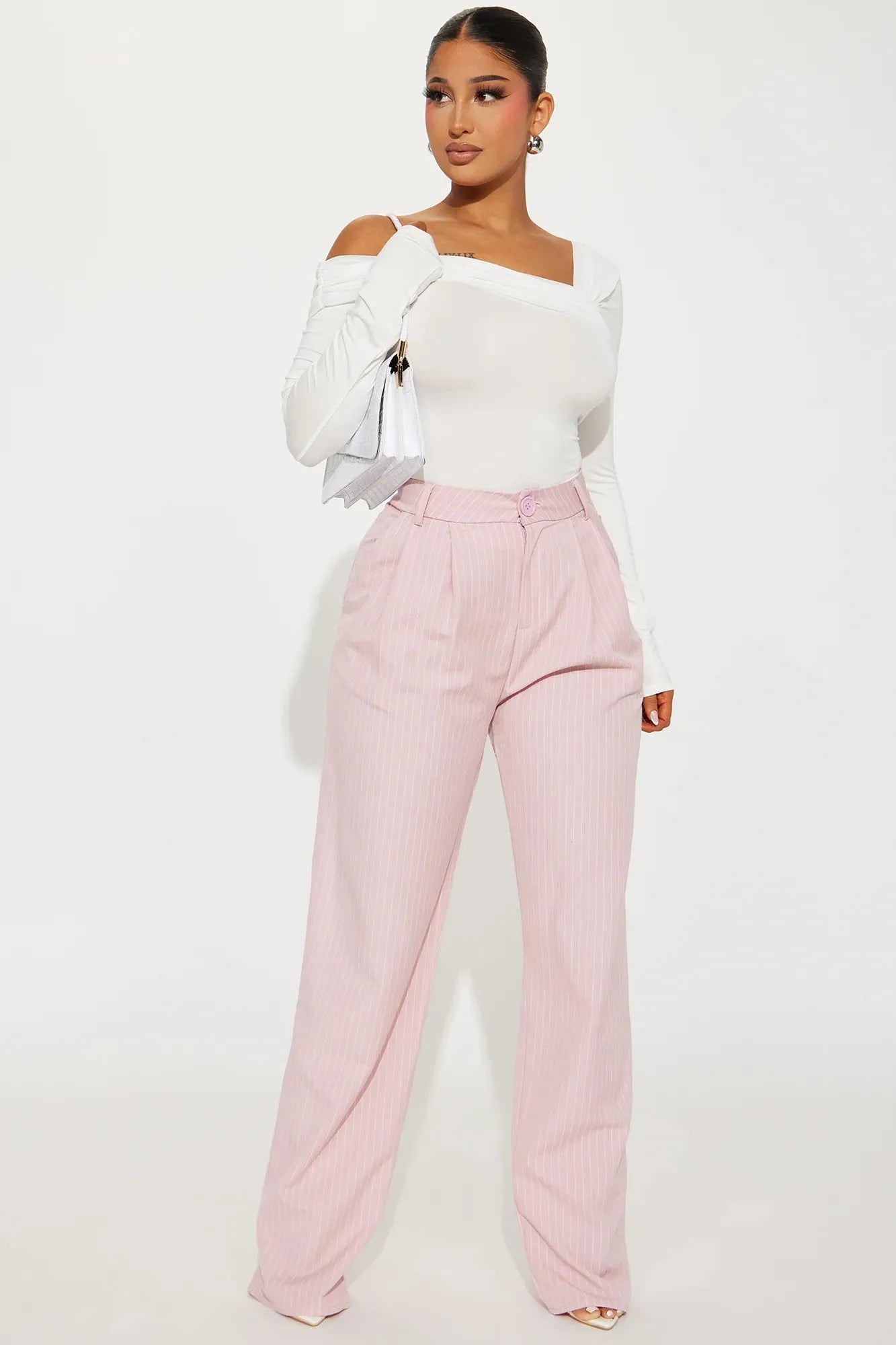 High Waist Pinstripe Wide Leg Trousers – Chic Office Wear