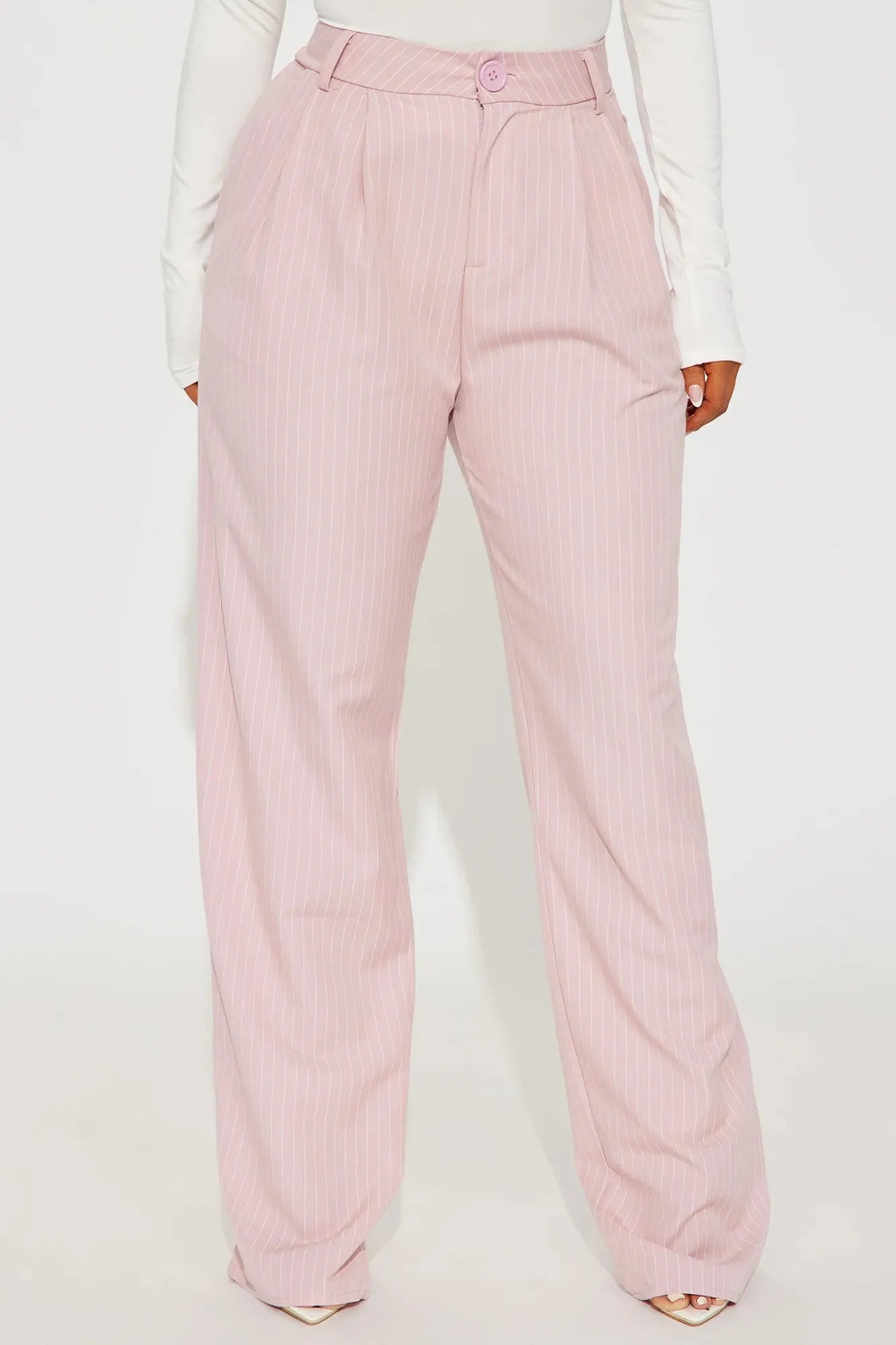 High Waist Pinstripe Wide Leg Trousers – Chic Office Wear