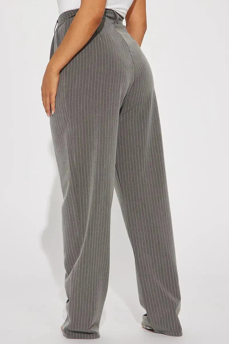 High Waist Pinstripe Wide Leg Trousers – Chic Office Wear