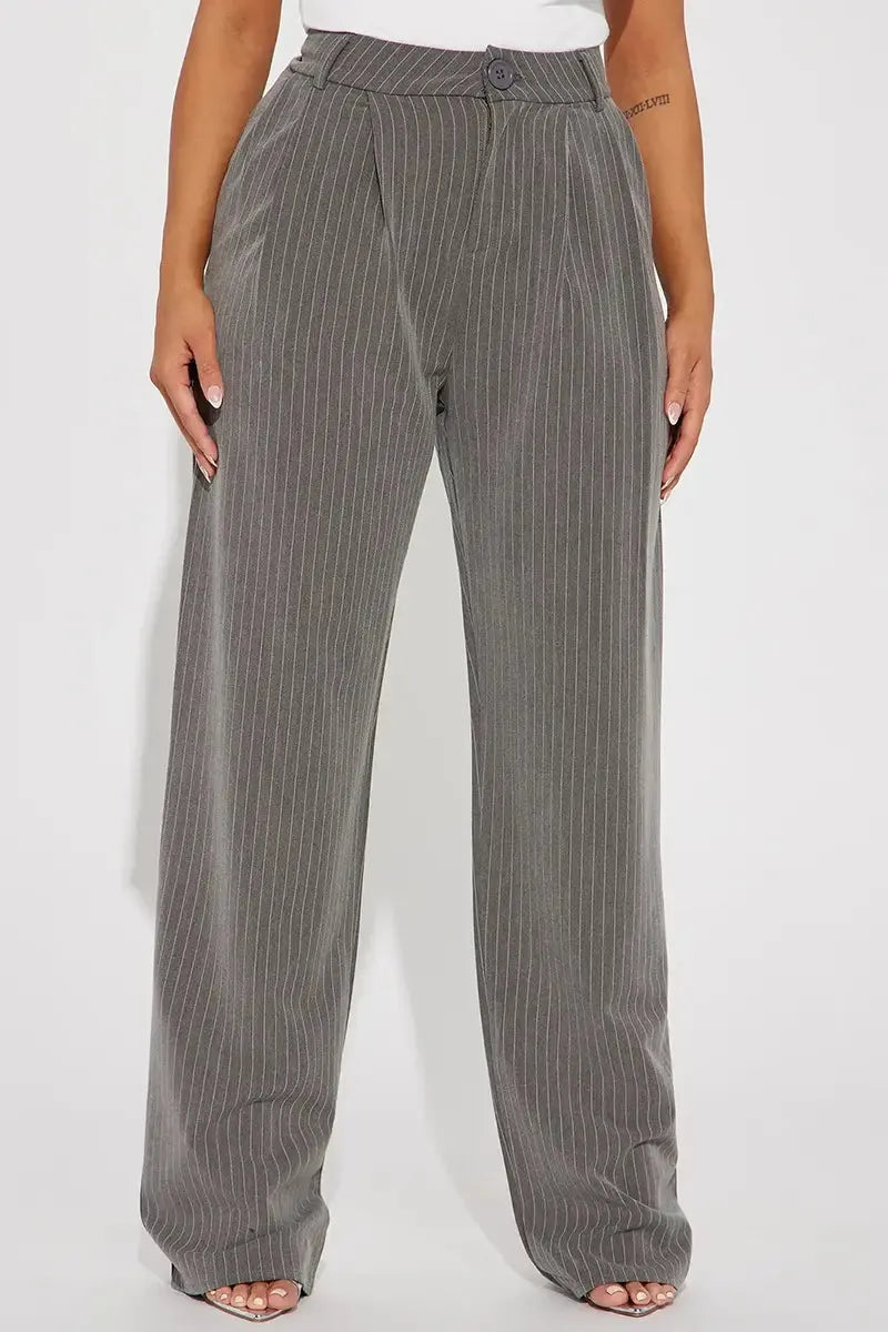 High Waist Pinstripe Wide Leg Trousers – Chic Office Wear