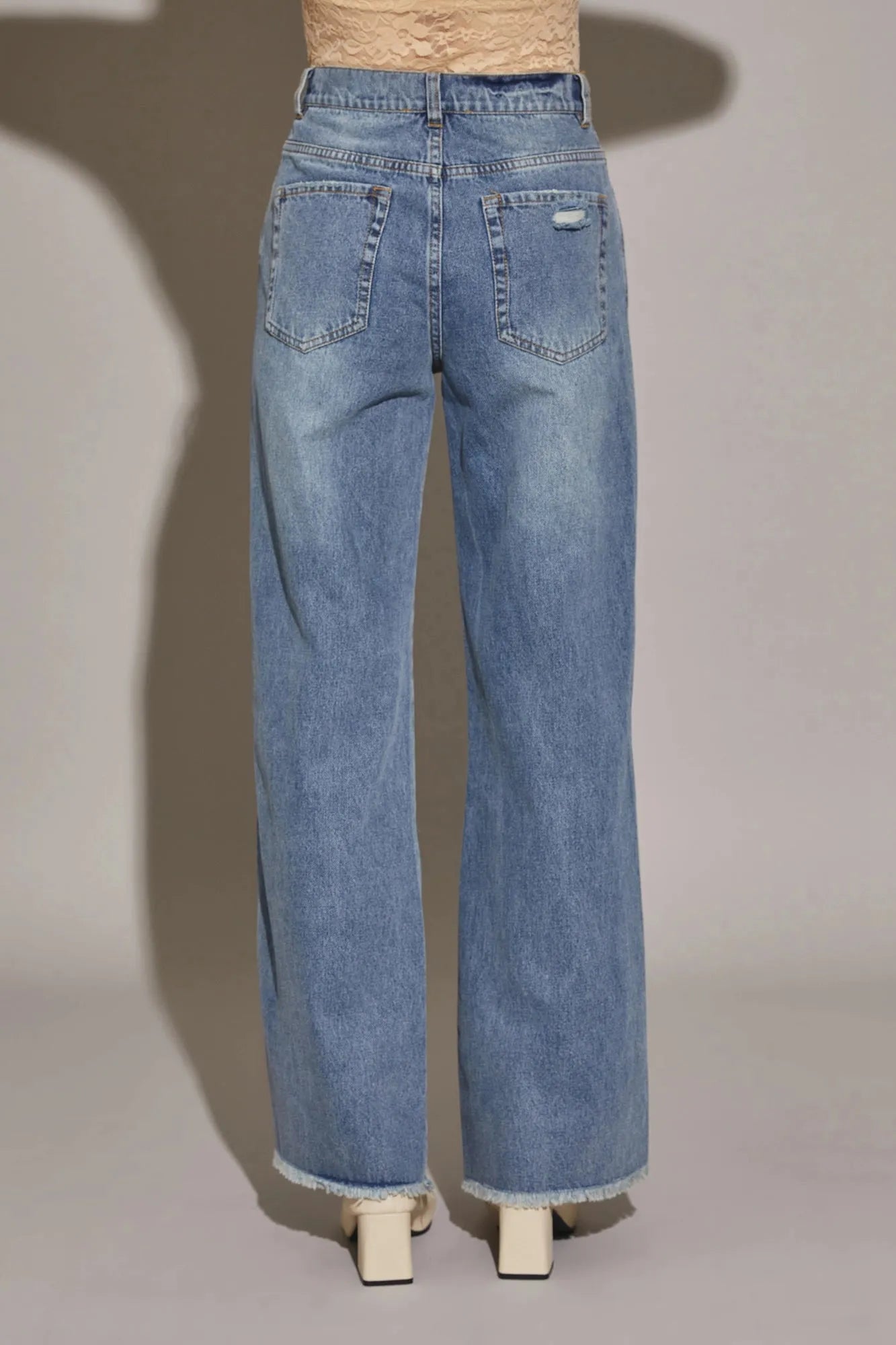 Distressed High Waist Denim Pants with Cut Edge Hem – Retro Streetwear