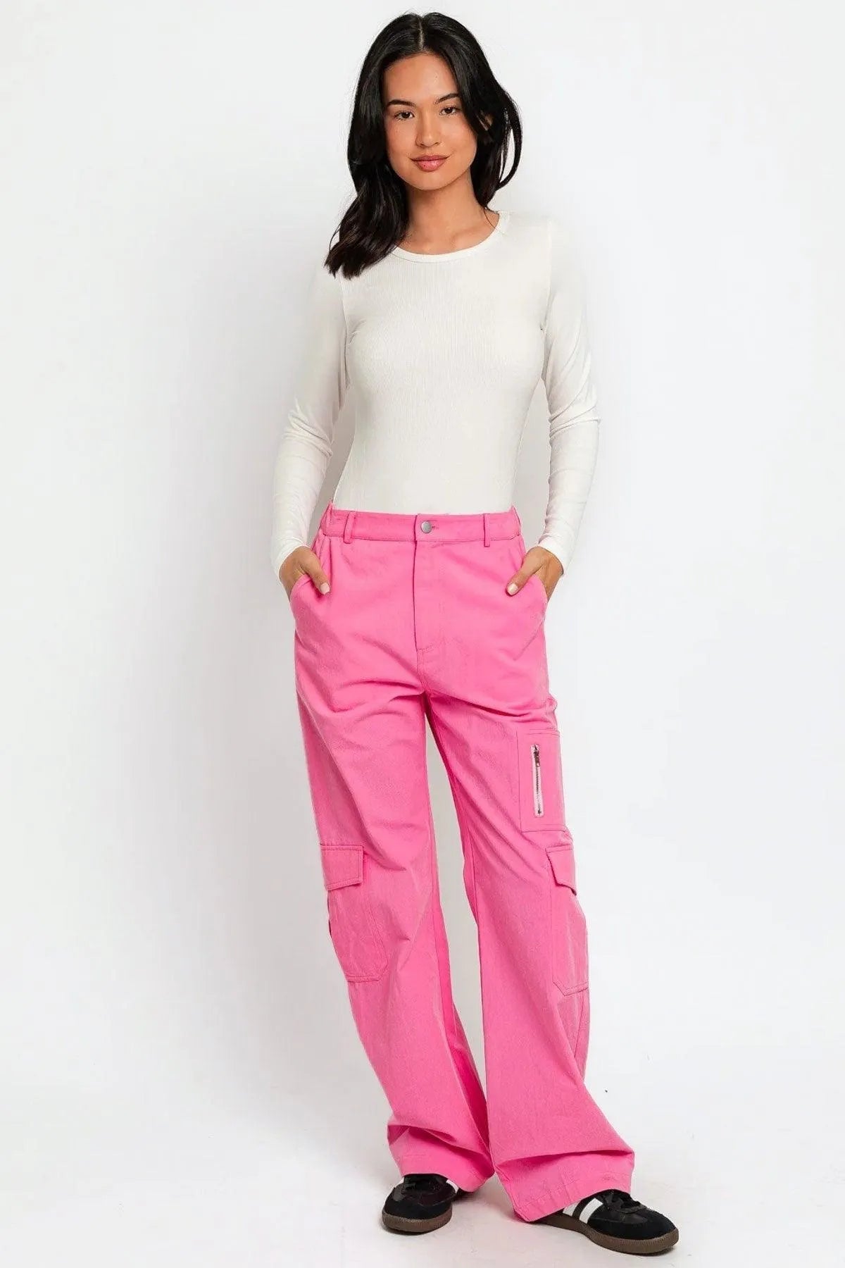 High Waist Cargo Pants with Wide Pockets – Utility Street Style