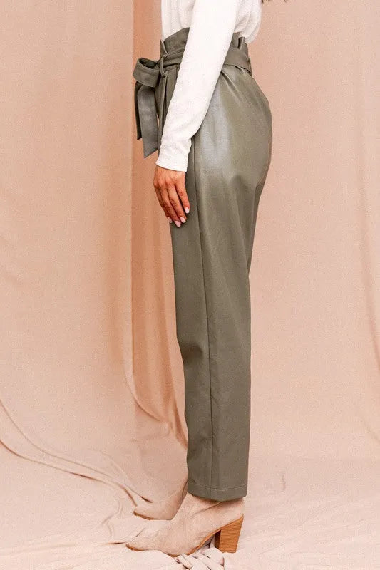 Paperbag High Waist Belted Vegan Trousers – Elegant Daily Outfit