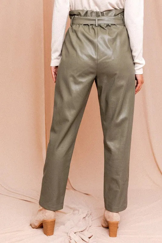 Paperbag High Waist Belted Vegan Trousers – Elegant Daily Outfit