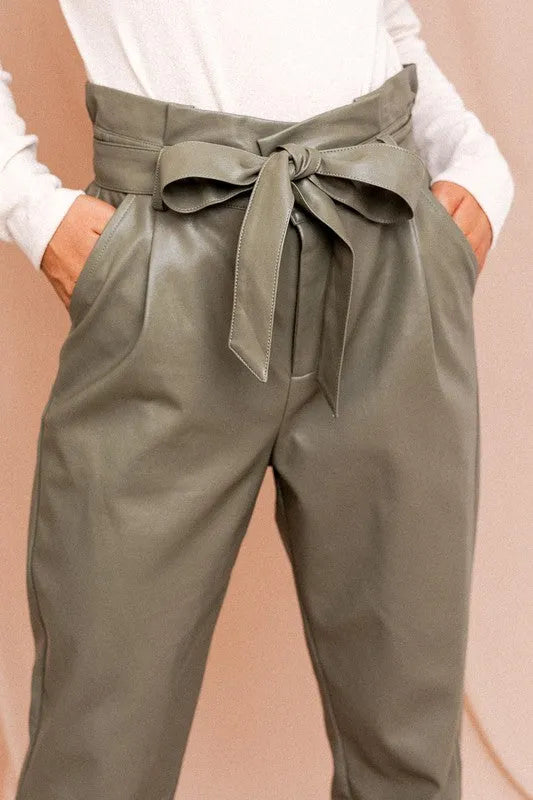 Paperbag High Waist Belted Vegan Trousers – Elegant Daily Outfit