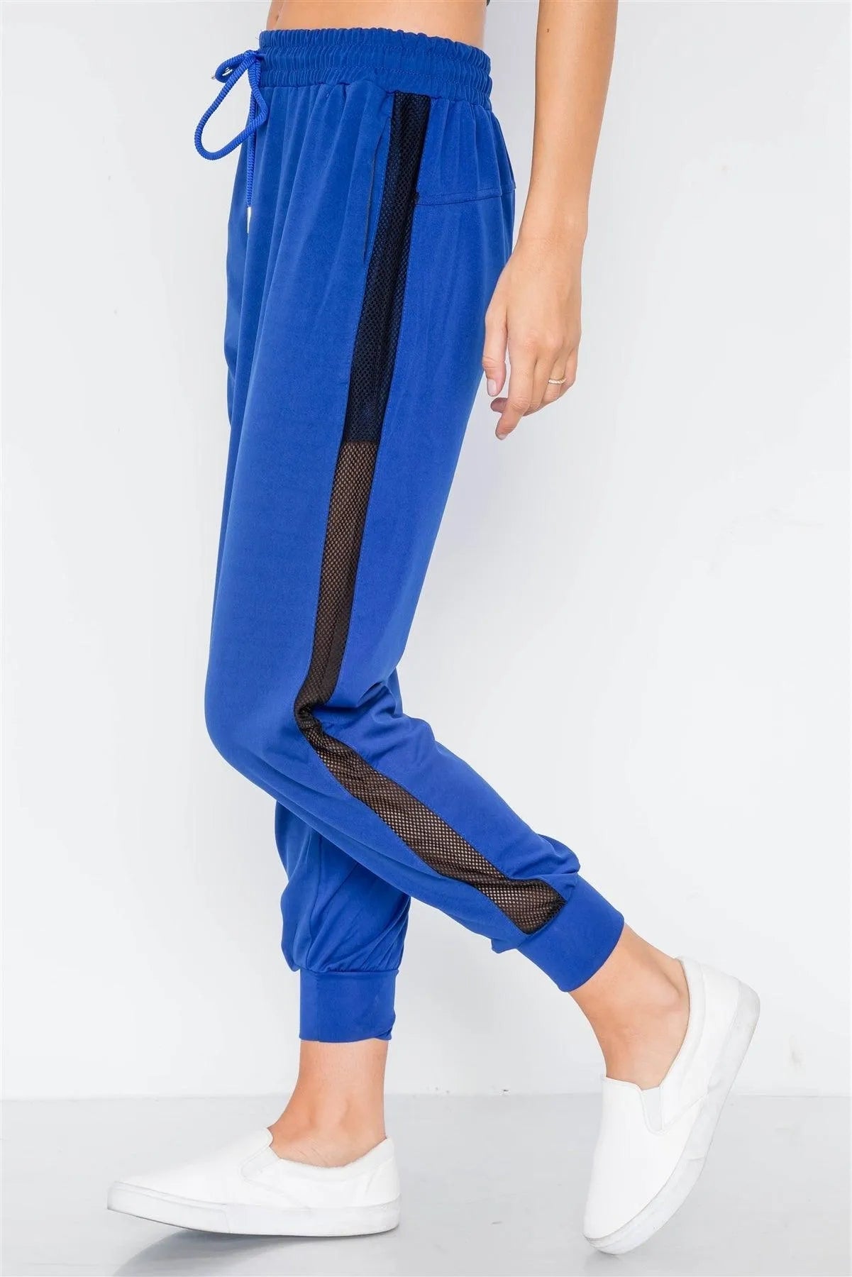 Blue Mid Rise Sporty Joggers with Mesh Panels – Breathable Athleisure Wear