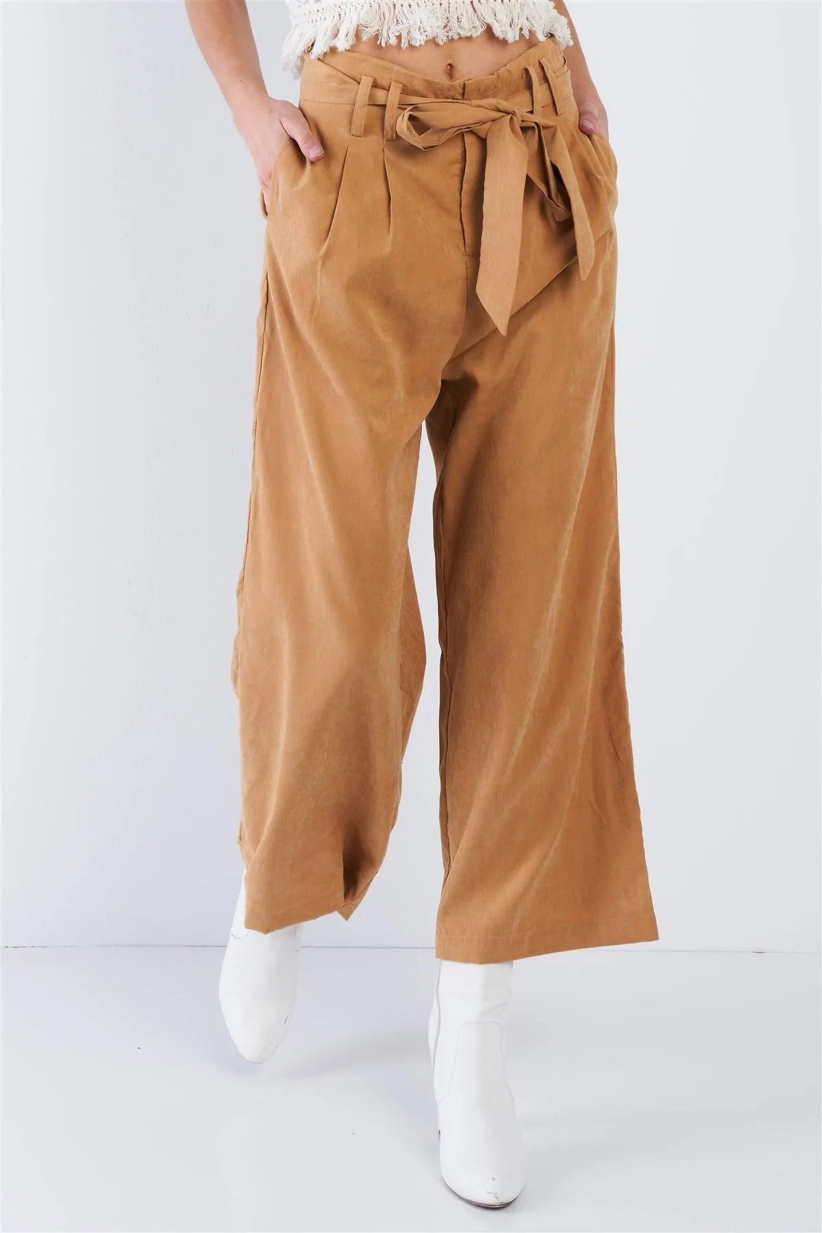 Mustard Brown Soft Suede Wide Leg Gaucho Pant