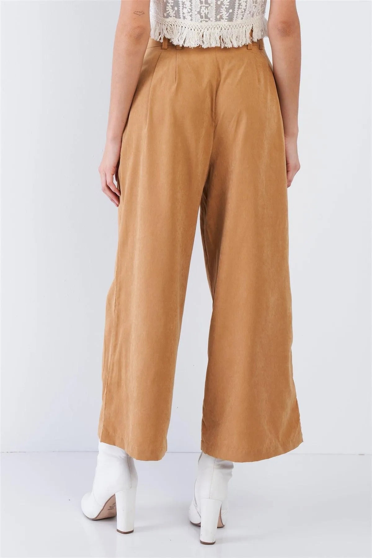 Mustard Brown Soft Suede Wide Leg Gaucho Pant