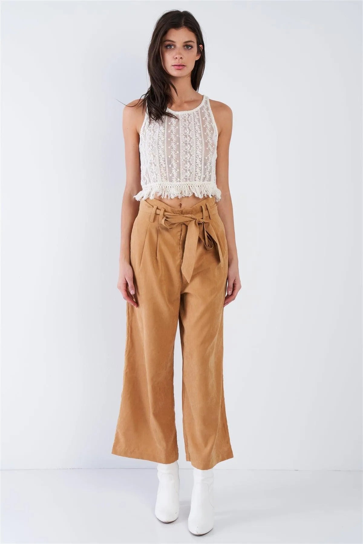 Mustard Brown Soft Suede Wide Leg Gaucho Pant