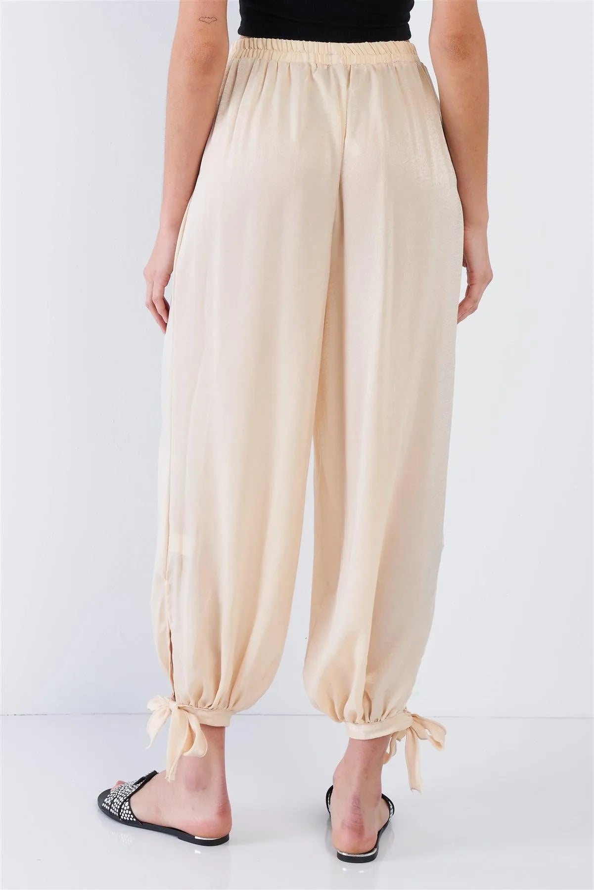 Silk Champagne Yellow Ankle Cut Out Semi-Sheer Jogger Pants