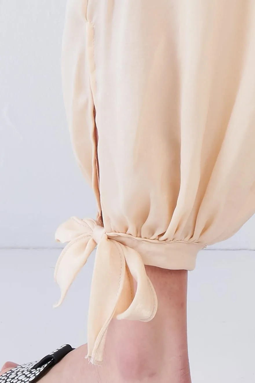 Silk Champagne Yellow Ankle Cut Out Semi-Sheer Jogger Pants