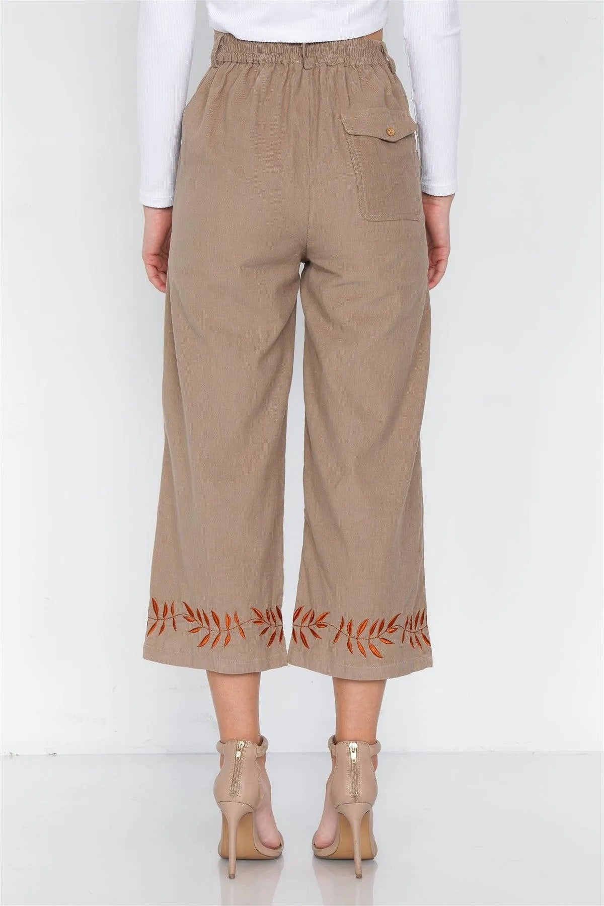 Taupe Ankle-Length Corduroy Gaucho Pants