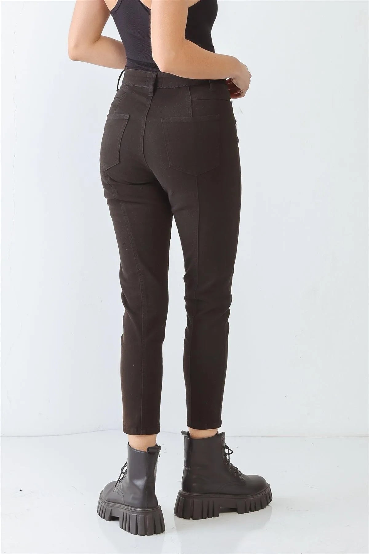 Black Skinny High Waist Pants with Rivet Stud Detail – Edgy Street Look