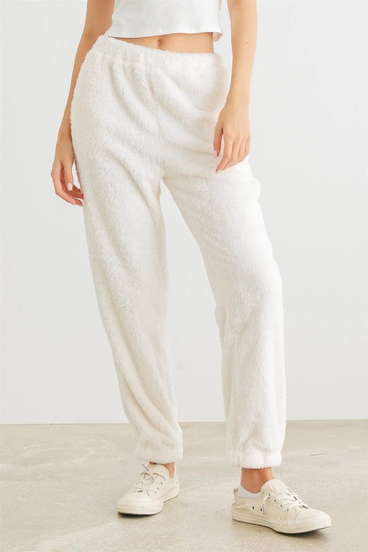 Ivory Fuzzy Knit Two Pocket High Waist Pants