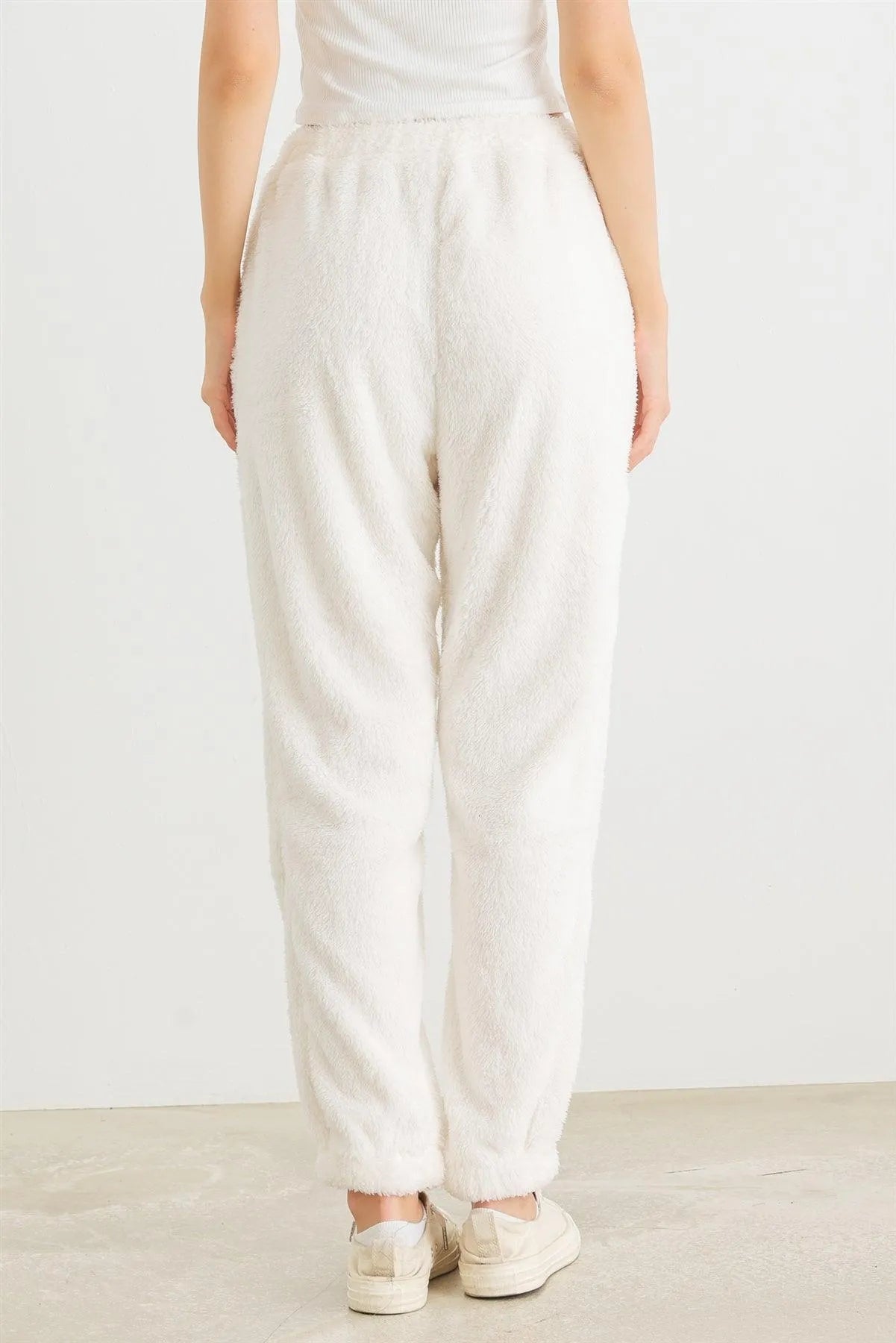 Ivory Fuzzy Knit Two Pocket High Waist Pants