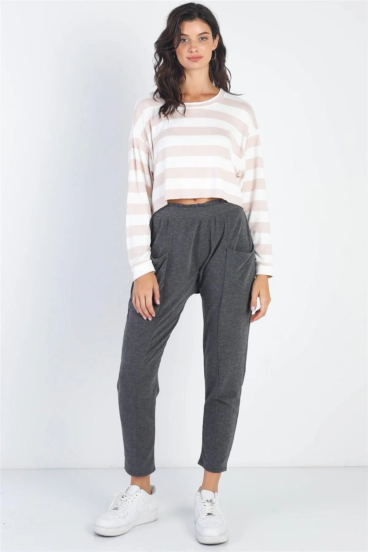 Charcoal High Waist Jogger Pants with Front Pocket – Casual Slim Fit
