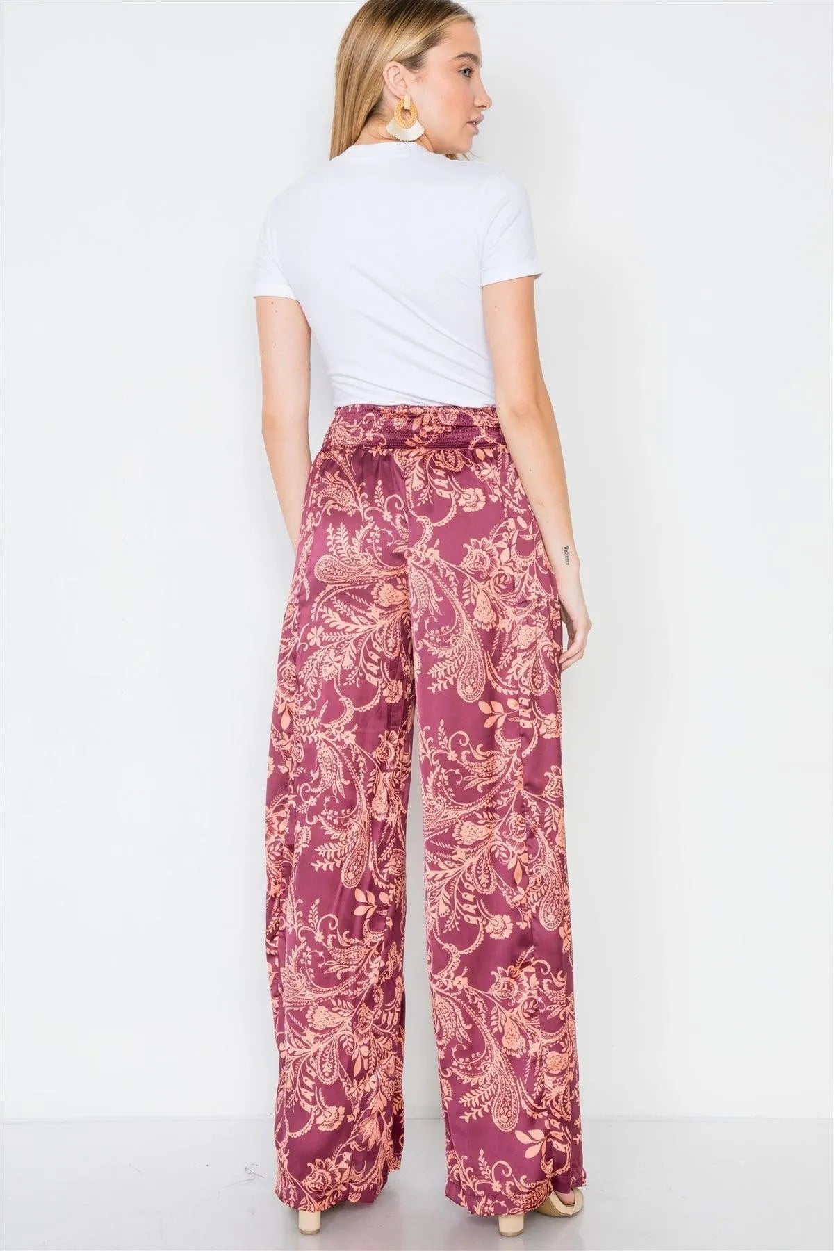 Blush Floral Paisley Print High-Waist Wide Leg Pant