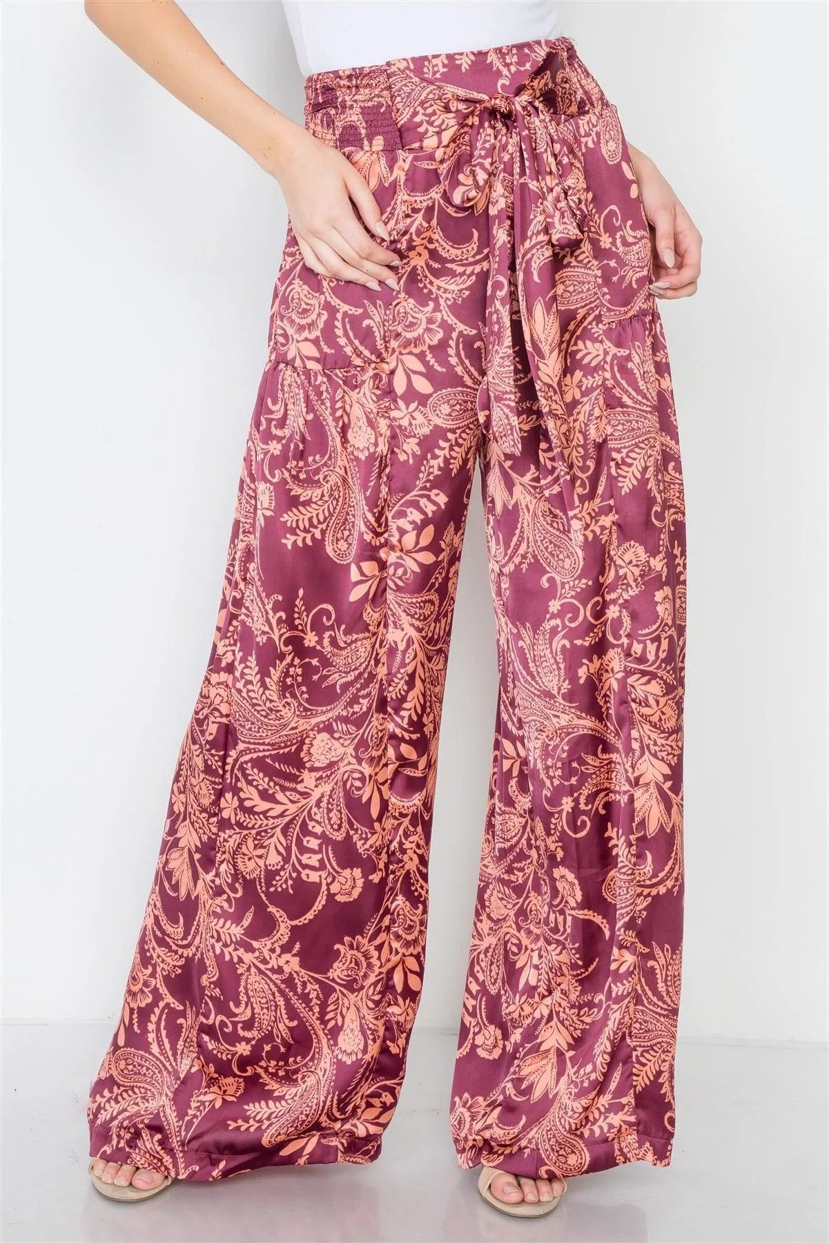 Blush Floral Paisley Print High-Waist Wide Leg Pant