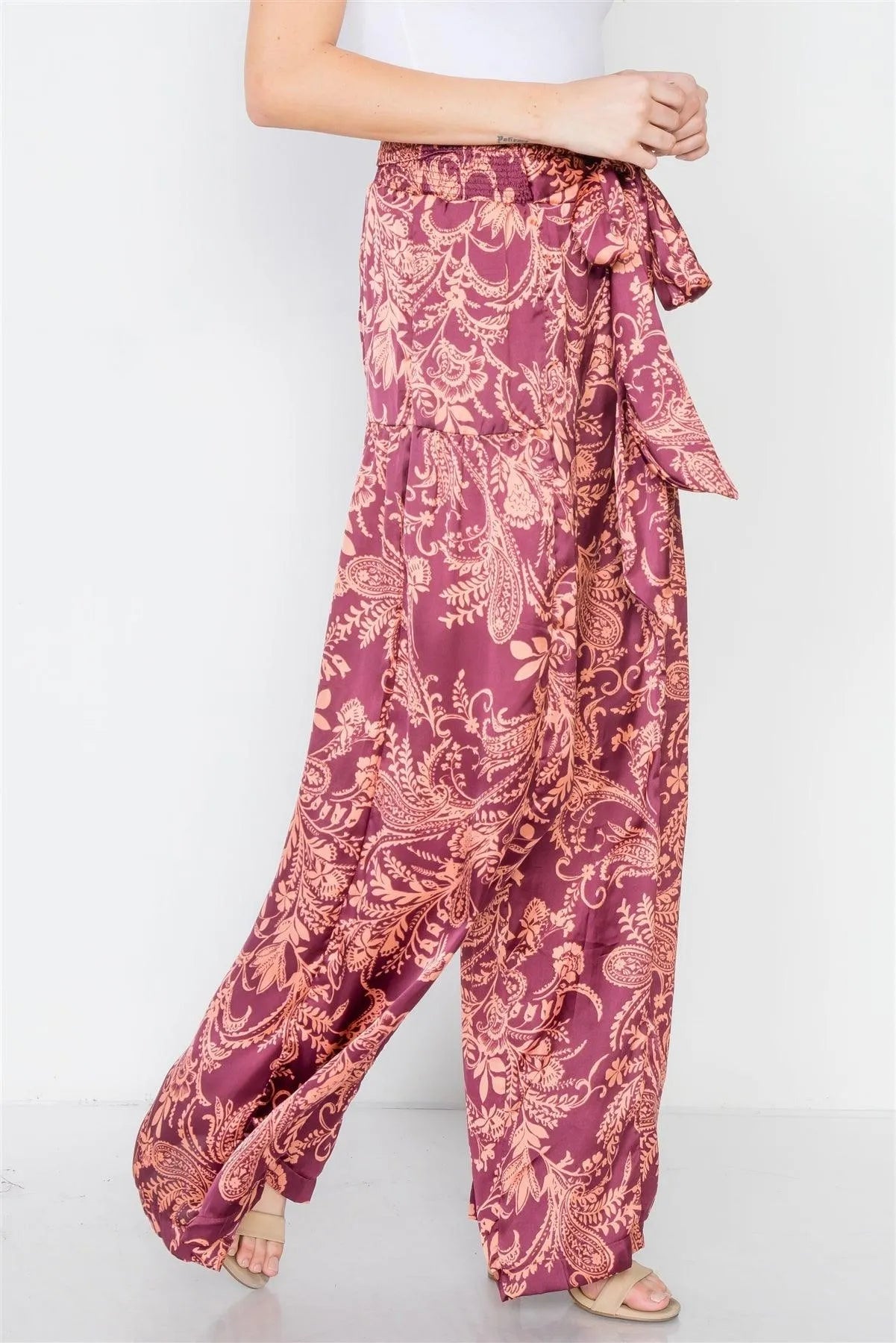 Blush Floral Paisley Print High-Waist Wide Leg Pant