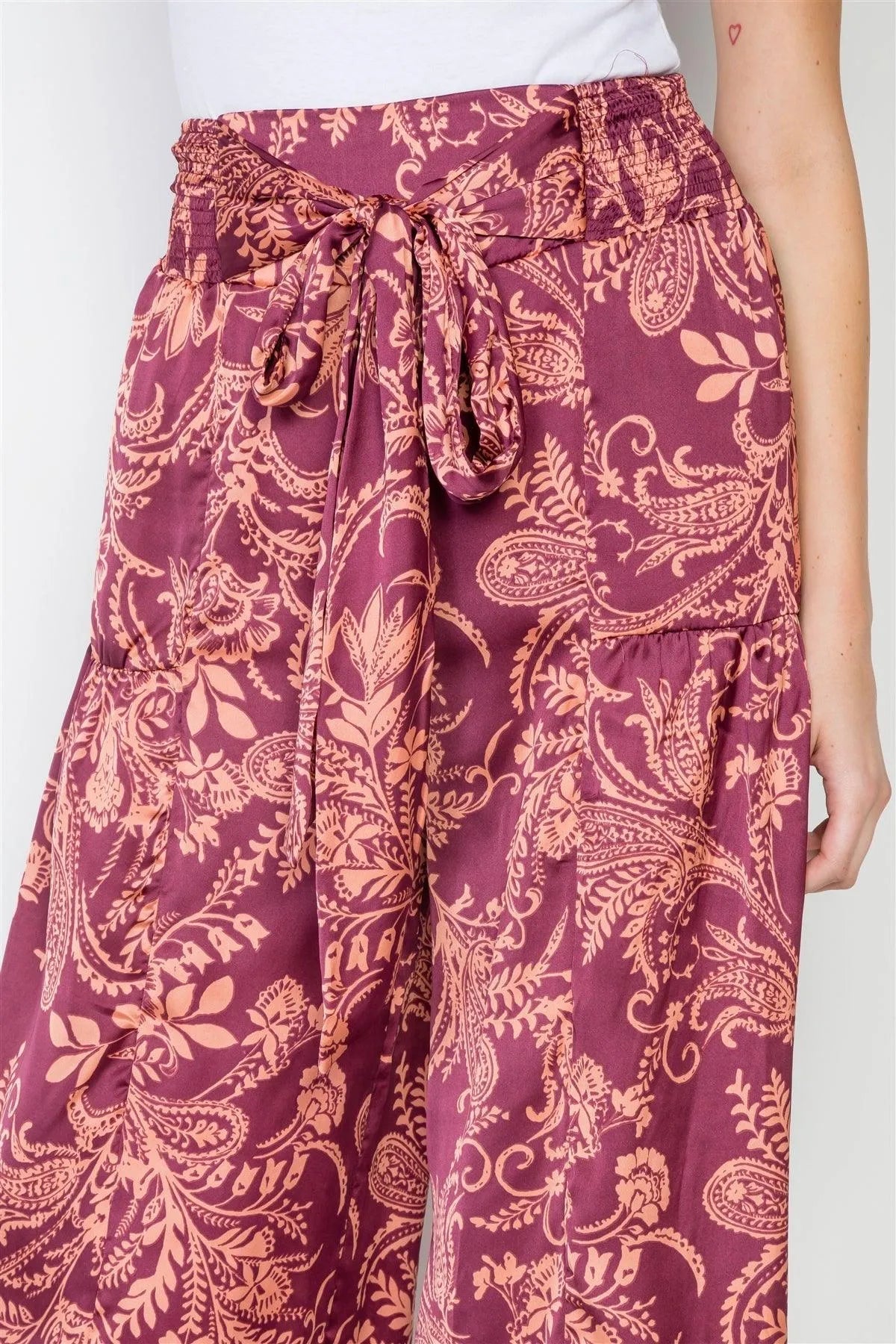 Blush Floral Paisley Print High-Waist Wide Leg Pant