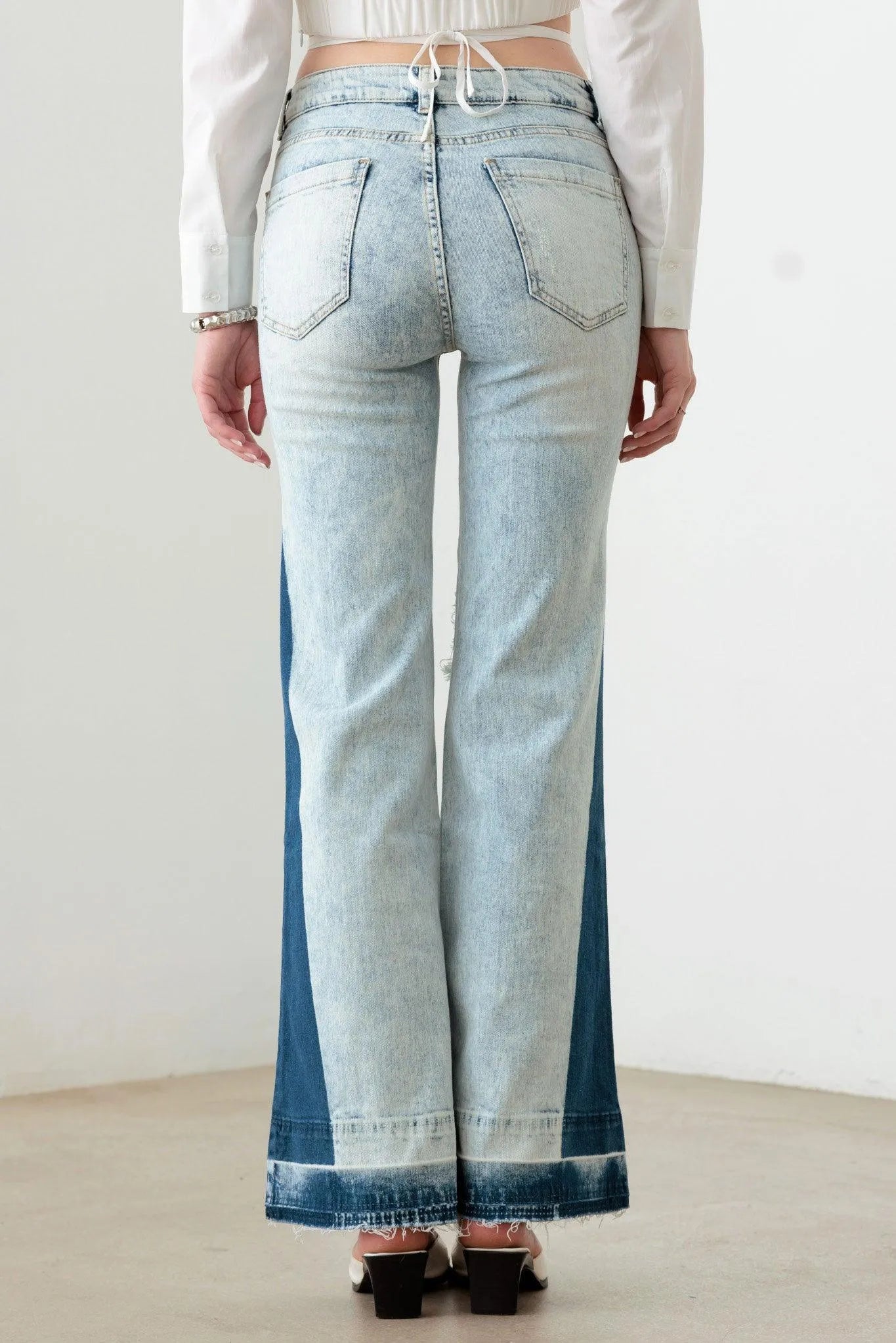 Two-Tone Acid Wash Flare Jeans – Unique Retro Chic