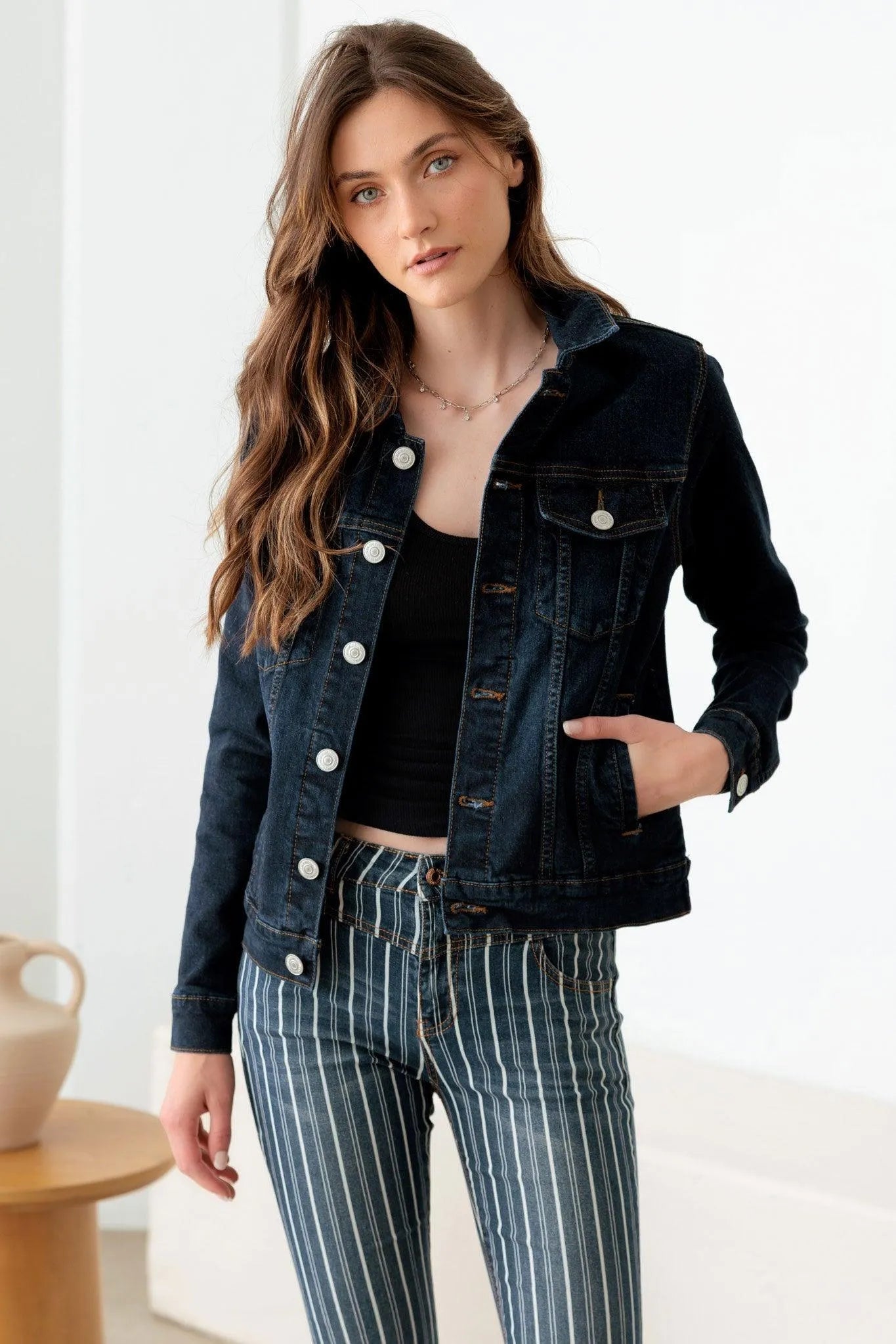 Mid Waist Striped Flare Denim Jeans – Casual Retro Style