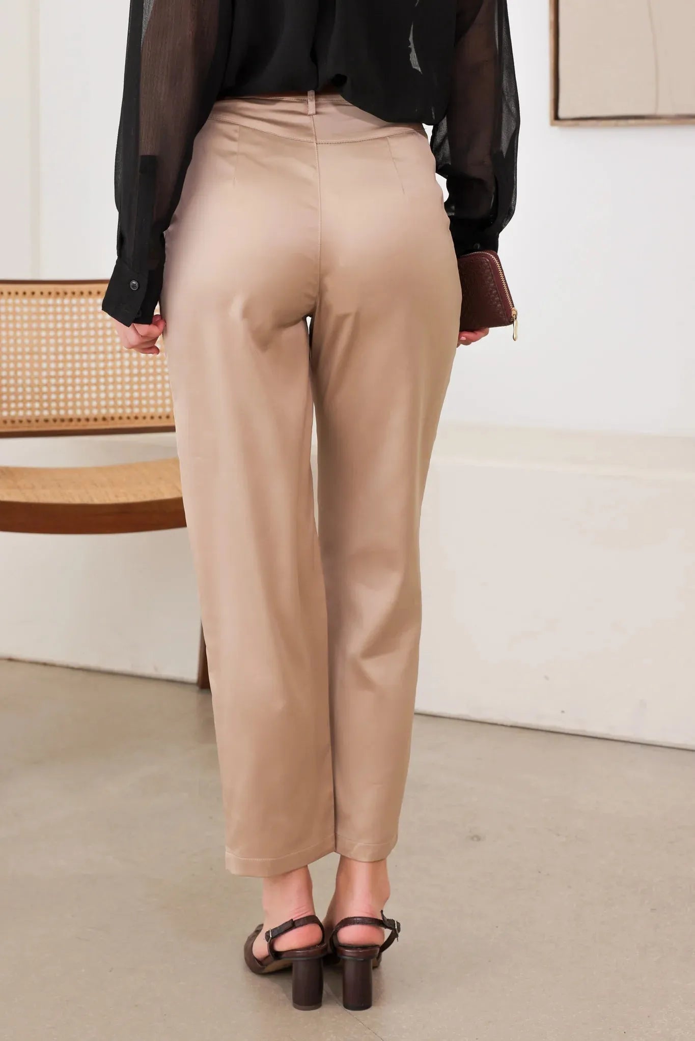 Satin Belted Taupe Crop Trousers – Elegant Dressy Style