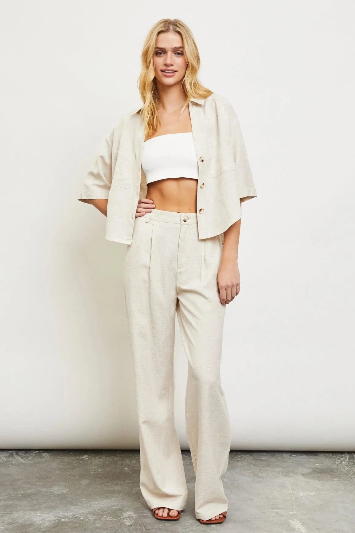 Oatmeal Wide Leg Linen Pants – Lightweight Natural Style