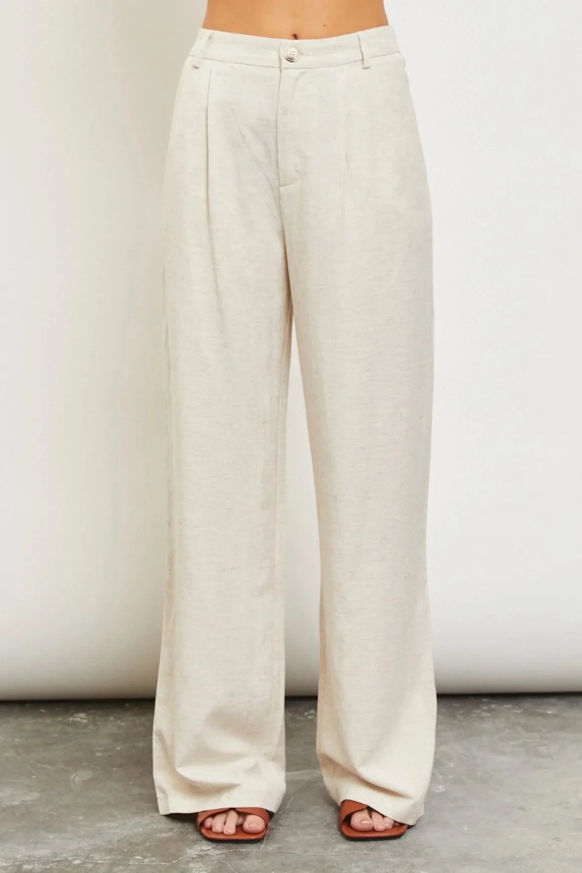 Oatmeal Wide Leg Linen Pants – Lightweight Natural Style